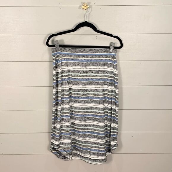 T by Talbots horizontal striped knee length elastic waist skirt size small - Picture 1 of 7